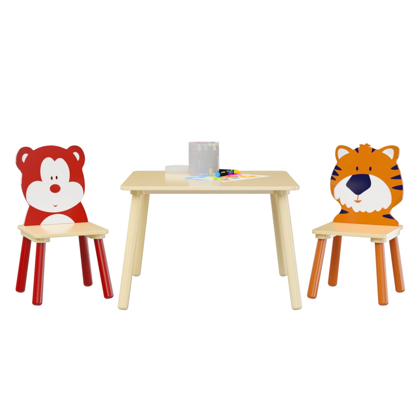 Kids Table & 2 Chairs Set, 3Pc Toddler Wooden Activity Play Set