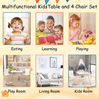 Kids Table And 2 Chairs Set, 3 Pieces Toddler Table And Chair Set, Wooden Activity Play Table Set W