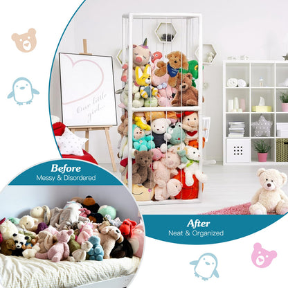 1Pc Stuffed Animal Storage PVC Plush Organizer Shelf Plush Stuffed Animal Holder Standing Kids Toy Storage Cage With Elastic Band For Nursery Play Room Bedroom