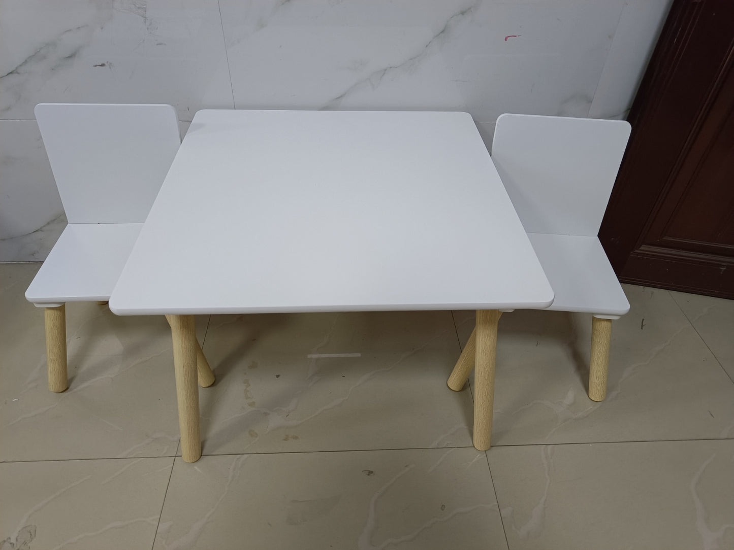 Kids Table And 2 Chairs Set, 3 Pieces Toddler Table And Chair Set, Wooden Activity Play Table Set W