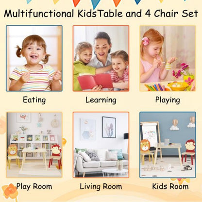 Kids Table And 2 Chairs Set, 3 Pieces Toddler Table And Chair Set, Wooden Activity Play Table Set -Lion&Monkey