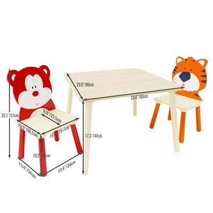 Kids Table & 2 Chairs Set, 3Pc Toddler Wooden Activity Play Set