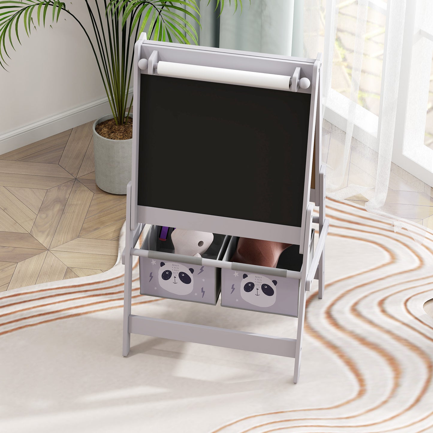 Art Easel for Kids with Paper Roll, Blackboard, Whiteboard, Storage