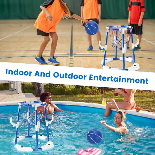 Summer Pool Basketball Hoop Toy Set With 4 Basketballs 4 Circles Pump Floating Swimming Pool Basketball Games Poolside Water Play Toy For 3-12Years Old Kids Adults GPCT5441