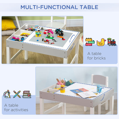 2 in 1 Kids Activity Table with Storage, Kids Building Block Table for Play, Crafts, Studying, Snacks, Toddler Table and Chair Set Playroom, Gray