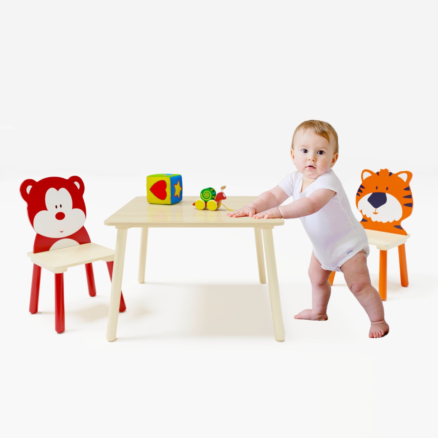 Kids Table & 2 Chairs Set, 3Pc Toddler Wooden Activity Play Set