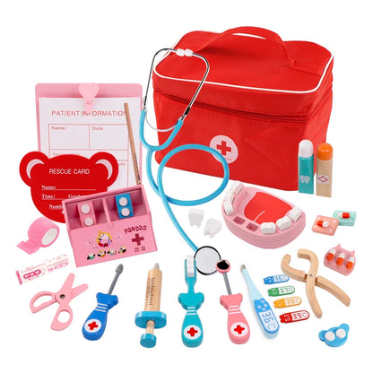 Pretend Play House Doctor Toy Wooden Medical Toolbox Dentist Set Simulation Play House Toy Role Playing Life Skill For Children