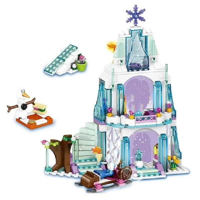 Disney Frozen Dream Princess Elsa Ice Castle Princess Magic Castle Set Building Blocks Gift Toys
