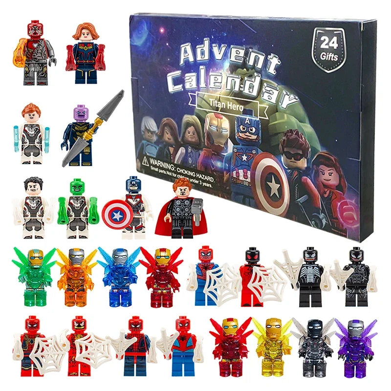 24Pcs/Set Marvel Advent Calendar Box Figure Anime Action Figure Model Building Blocks Christmas Advent Calendar Countdown Toys