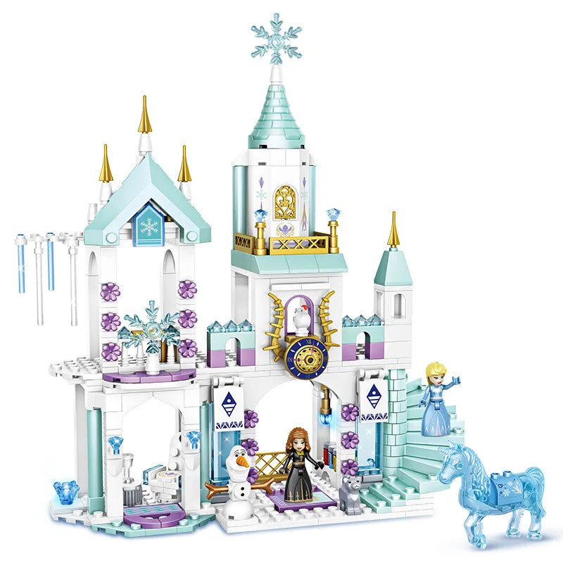 Disney Frozen Dream Princess Elsa Ice Castle Princess Magic Castle Set Building Blocks Gift Toys