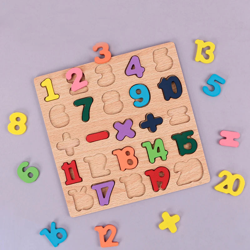 Kids Alphabetic Arithmetic Number Geometric Shapes Wooden Puzzle Montessori Preschool Learning Educational Game Toy for Children