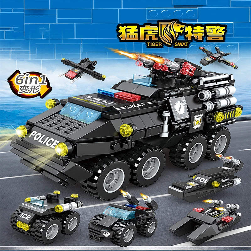 Urban SWAT Armored Vehicle Building Blocks Military Tank Police Car Construction Set Boys DIY Toys Christmas Birthday Gift