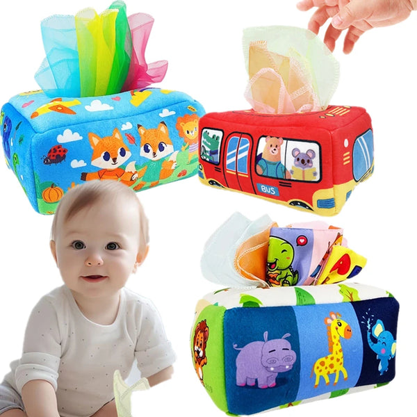 Baby Montessori Toy Magic Tissue Box Educational Learning Book Activity Sensory For Kids Finger Exercising Busy Board Baby Game