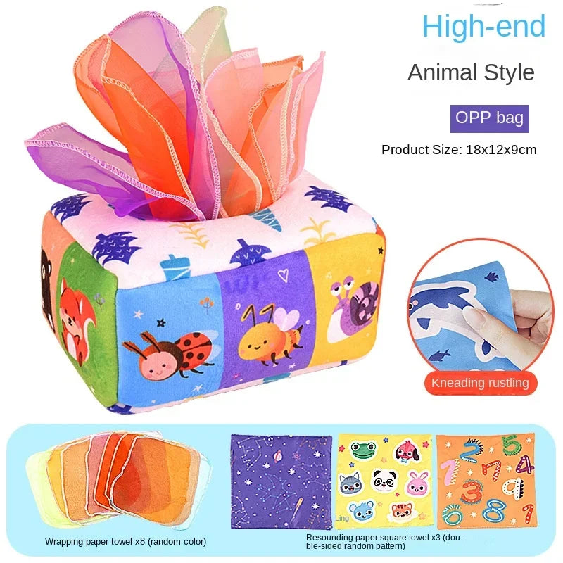 Baby Montessori Toy Magic Tissue Box Educational Learning Book Activity Sensory For Kids Finger Exercising Busy Board Baby Game