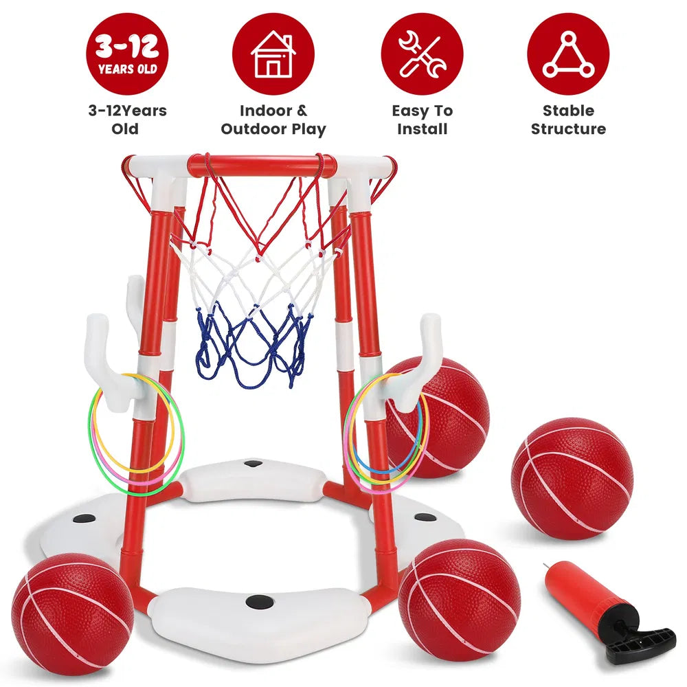 Summer Pool Basketball Hoop Toy Set With 4 Basketballs 4 Circles Pump Floating Swimming Pool Basketball Games Poolside Water Play Toy For 3-12Years Old Kids Adults GPCT5441