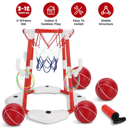 Summer Pool Basketball Hoop Toy Set With 4 Basketballs 4 Circles Pump Floating Swimming Pool Basketball Games Poolside Water Play Toy For 3-12Years Old Kids Adults GPCT5441