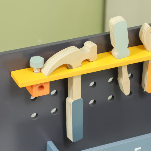 Qaba Kids Wooden Tool Bench, 49 Piece Kids Workbench Playset, Pretend Play Toy Construction Tool Set For Toddlers Age 3-6 Years, Light Blue