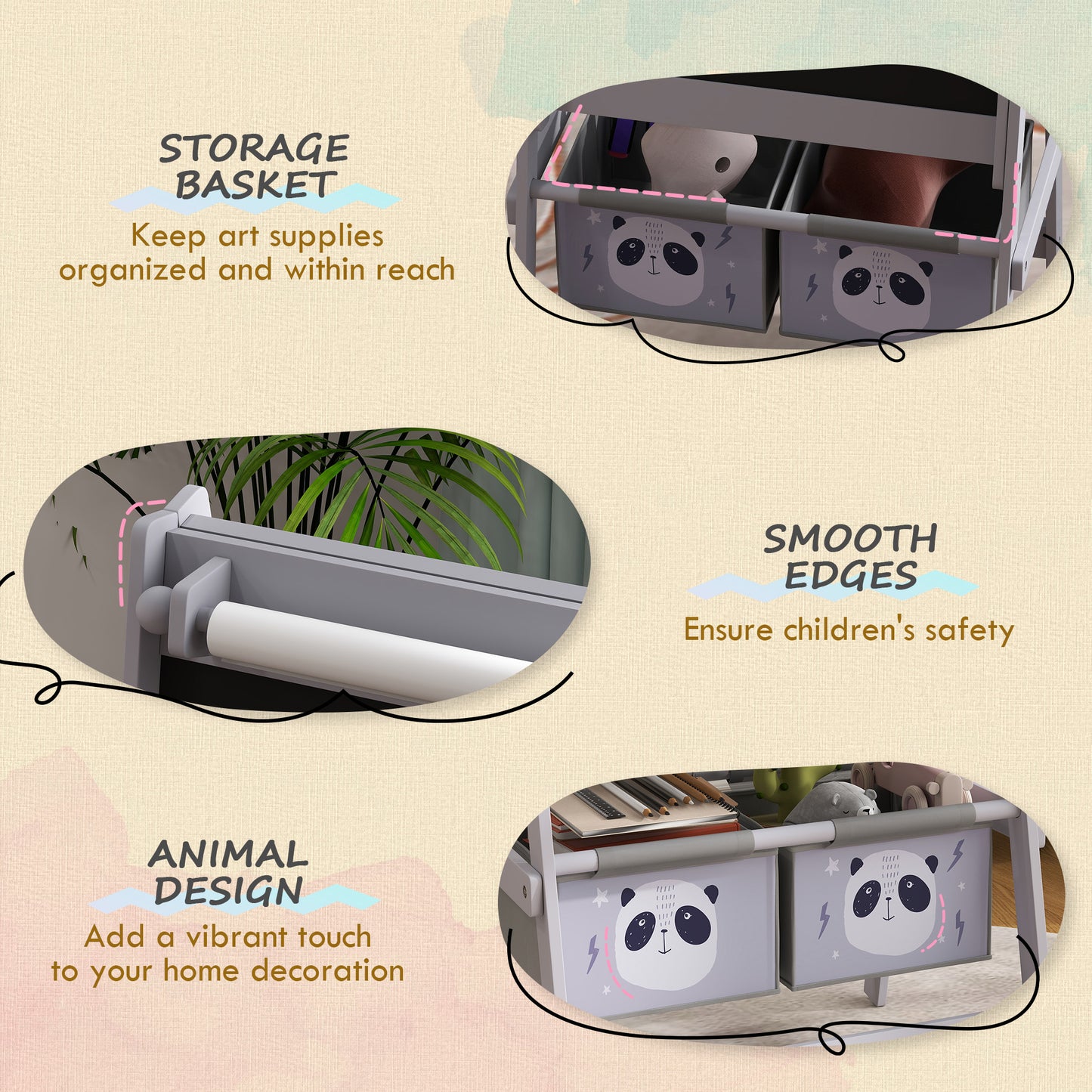 Art Easel for Kids with Paper Roll, Blackboard, Whiteboard, Storage