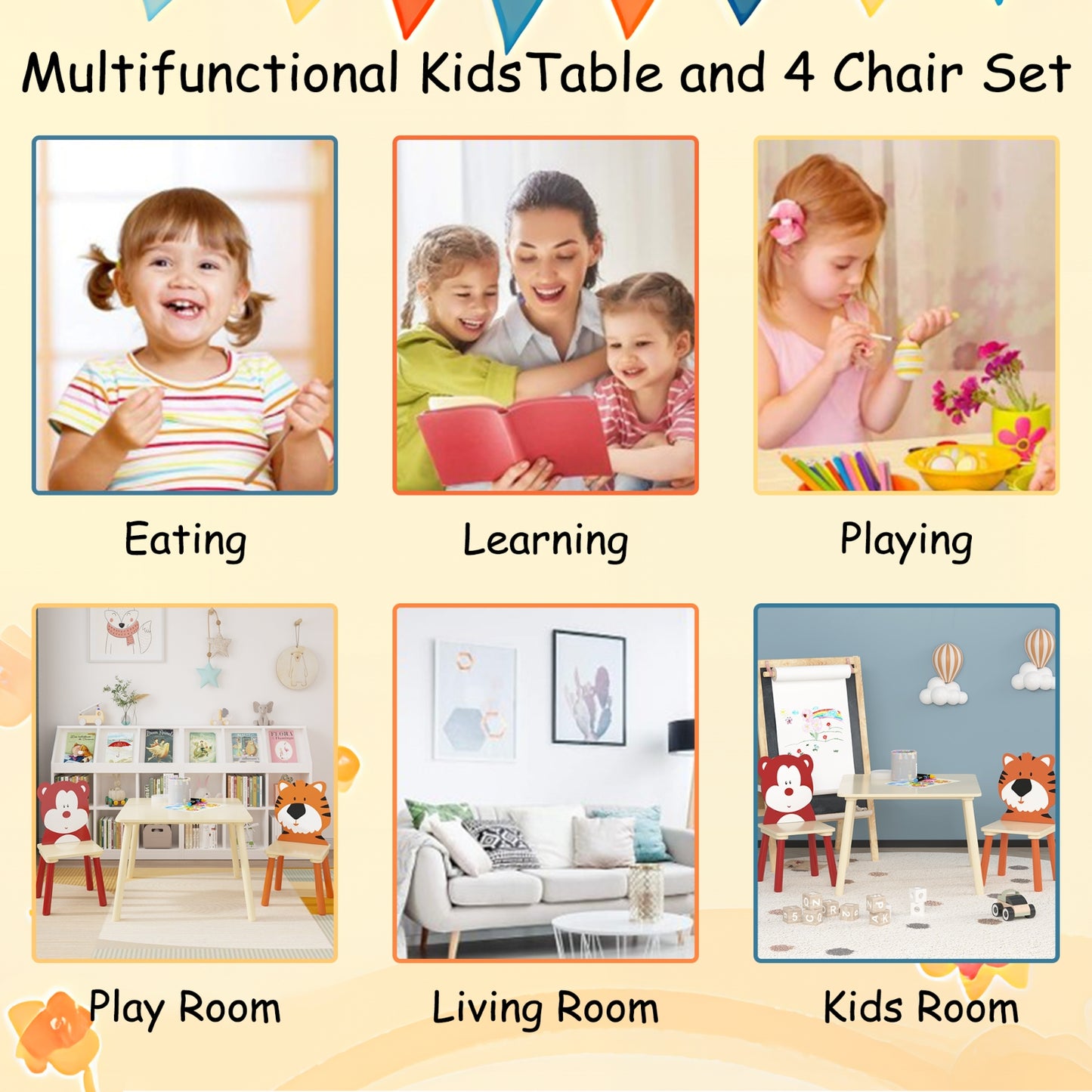 Kids Table & 2 Chairs Set, 3Pc Toddler Wooden Activity Play Set