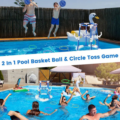 Summer Pool Basketball Hoop Toy Set With 4 Basketballs 4 Circles Pump Floating Swimming Pool Basketball Games Poolside Water Play Toy For 3-12Years Old Kids Adults GPCT5441