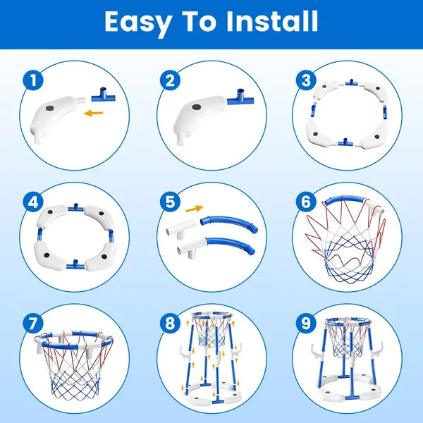 Summer Pool Basketball Hoop Toy Set With 4 Basketballs 4 Circles Pump Floating Swimming Pool Basketball Games Poolside Water Play Toy For 3-12Years Old Kids Adults GPCT5441