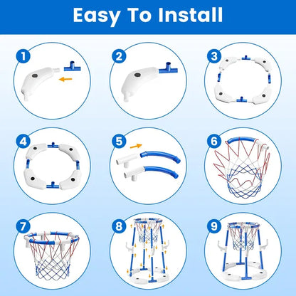 Summer Pool Basketball Hoop Toy Set With 4 Basketballs 4 Circles Pump Floating Swimming Pool Basketball Games Poolside Water Play Toy For 3-12Years Old Kids Adults GPCT5441