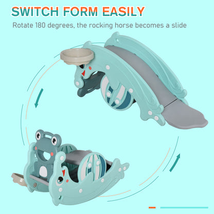 3-in-1 Kids Portable Slide Rocking Horse Toy with Basketball Hoop for Age 1.5-3 Boys and Girls